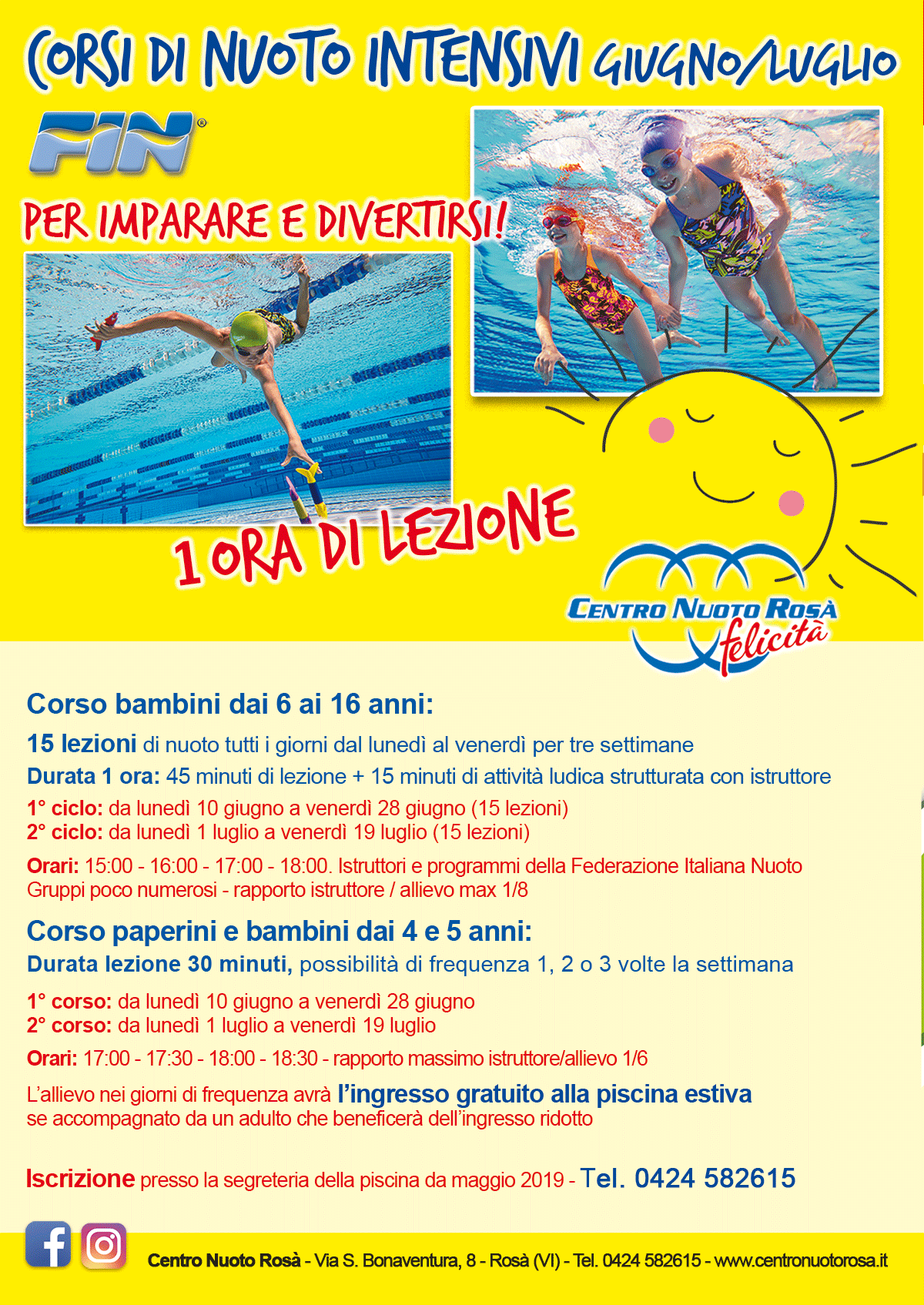 Corsi di nuoto intensivi giugno/luglio 2019